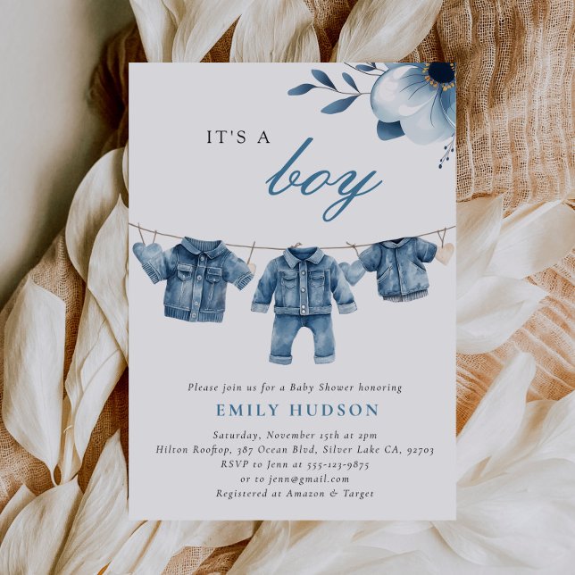 Invitación Blue Jean Denim Clothes Boy Baby Shower (Subido por el creador)