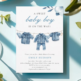 Invitación Blue Jean Denim Clothes Boy Baby Shower