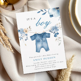 Invitación Blue Jean Denim Clothes Boy Baby Shower