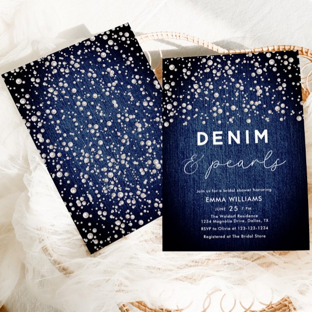 Invitación Blue Jean Denim Diamonds & Pearls Bridal Shower (Subido por el creador)