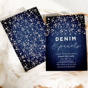 Invitación Blue Jean Denim Diamonds & Pearls Bridal Shower