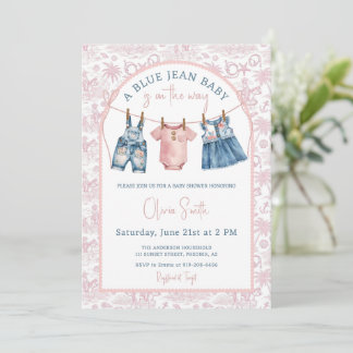 Invitación Blue Jean Denim Girl Baby Shower