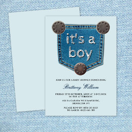 Invitación Blue Jean Denim It's a Boy Baby Shower
