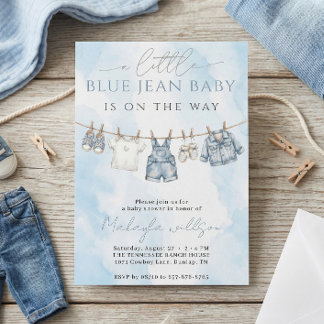 Invitación Blue Jean Denim Rustic Western Baby Shower