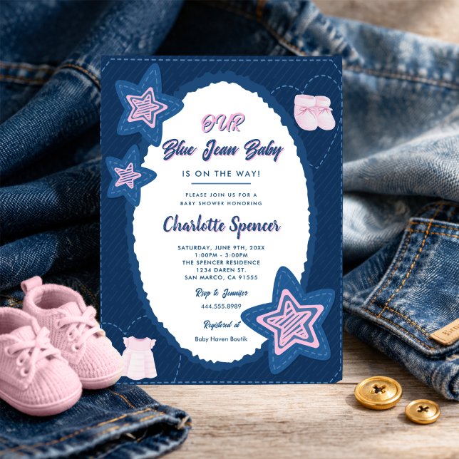 Invitación Blue Jean Denim Theme Baby Shower  (Subido por el creador)