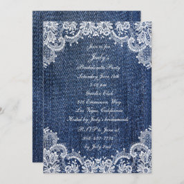Invitación Blue Jean Denim Y Lace Bachelorette Party