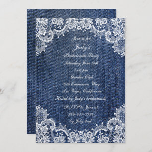 Invitación Blue Jean Denim Y Lace Bachelorette Party