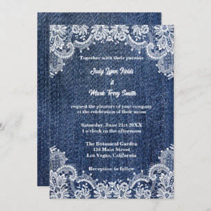 Invitación Blue Jean Denim Y Lace Boda