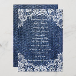 Invitación Blue Jean Denim Y Lace Bridal Shower