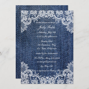 Invitación Blue Jean Denim Y Lace Bridal Shower