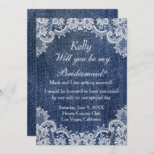 Invitación Blue Jean Denim Y Lace Bridesmaid