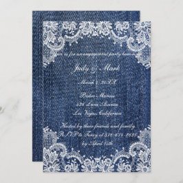 Invitación Blue Jean Denim Y Lace Engagement Party