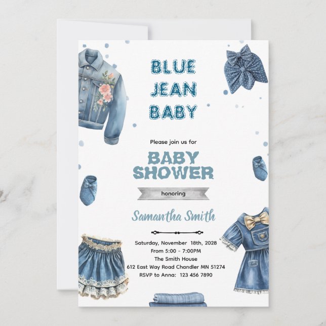Invitación Blue jean girl baby shower invitation (Anverso)