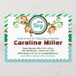 Invitación Blue Junkey Monkey Safari Animal Boy Baby Shower