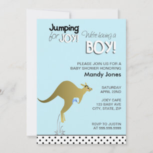 Invitación Blue Kangaroo Salto para la ducha de bebé Joy Boy