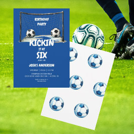 Invitación Blue Kickin it Soccer Birday Party