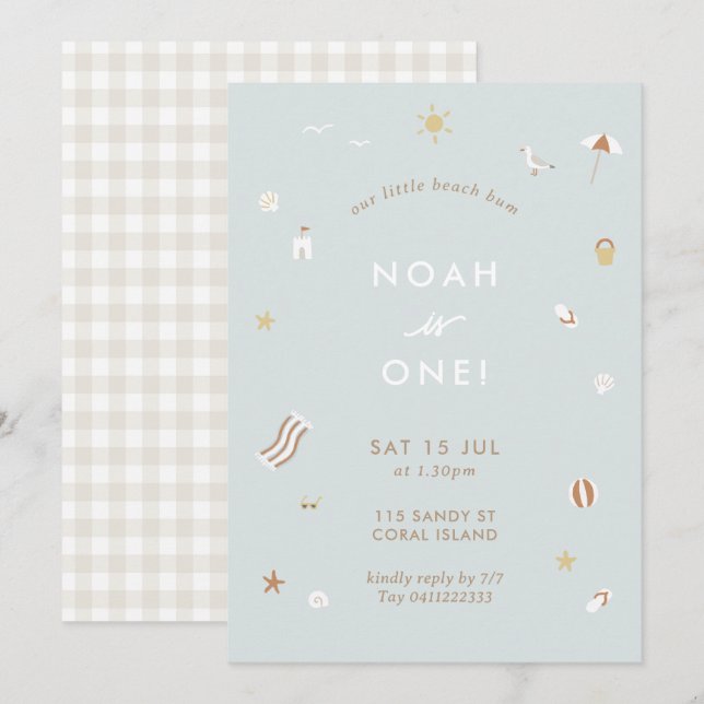 Invitación Blue Kids Beach Pool Fiesta Tema Cumpleaños (Anverso / Reverso)