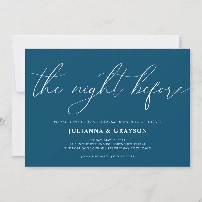Invitación Blue La Noche Antes De La Cena Del Ensayo Del Boda (Anverso)