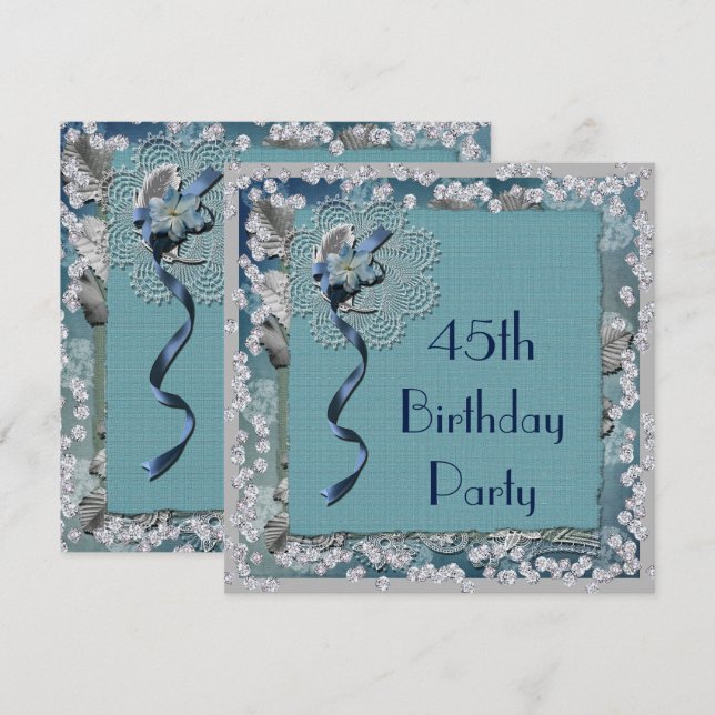 Invitación Blue Lace & Diamonds 45º cumpleaños (Anverso / Reverso)