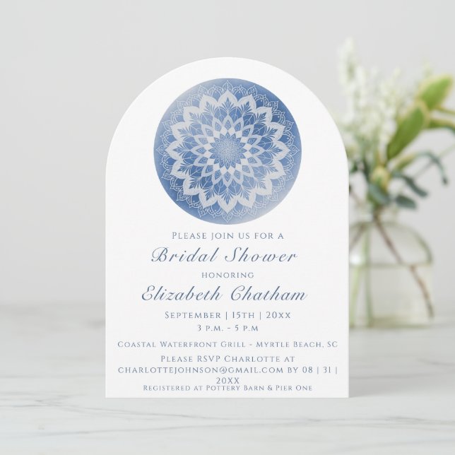 Invitación Blue Lace Mandala Bridal Shower (Anverso de pie)
