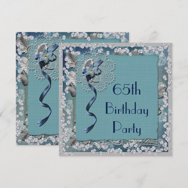 Invitación Blue Lace y Diamonds 65 cumpleaños (Anverso / Reverso)