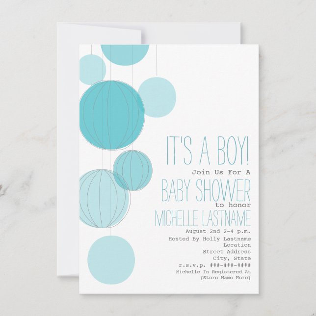 Invitación Blue Lanterns Boy Baby Shower (Anverso)