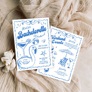 Invitación Blue Last Toast Beach Bachelorette Weekend