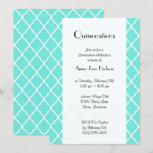 Invitación Blue Latticwork, Quatrefoil, Trellis, Quinceanera