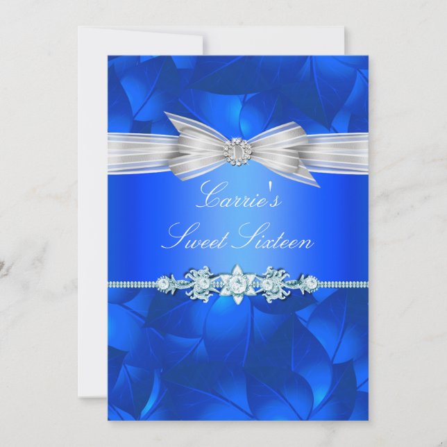 Invitación Blue Leaf & Bow Sweet Sixteen (Anverso)