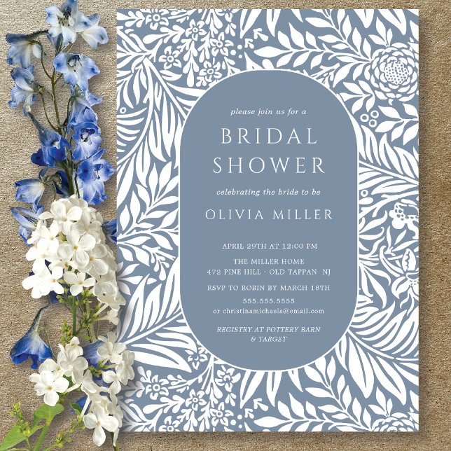 Invitación Blue Leaf Floral Bridal Shower (Subido por el creador)