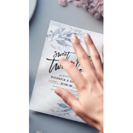 Invitación Blue Leaves Baby Shower Sweet Little Twin Boys