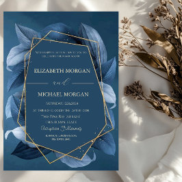 Invitación Blue Leaves Gold Fame