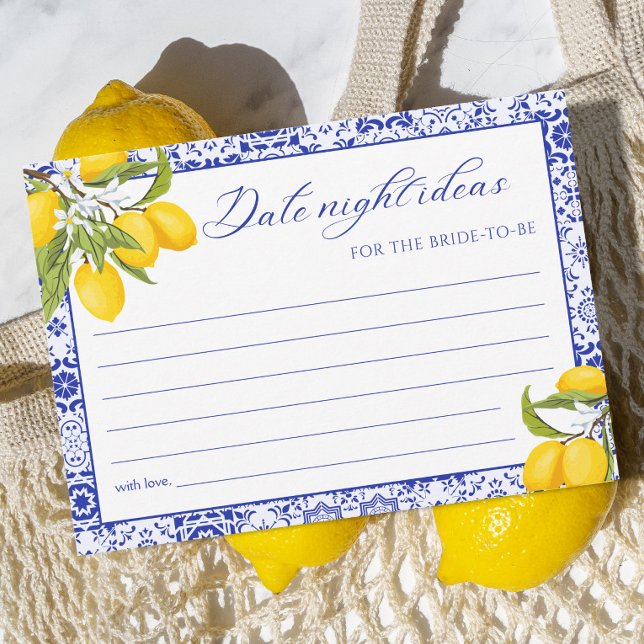 Invitación Blue Lemon Bridal Shower Date Night Ideas Card (Subido por el creador)