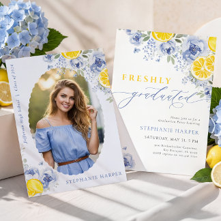 Invitación Blue Lemon Freshly Graduated Invitation