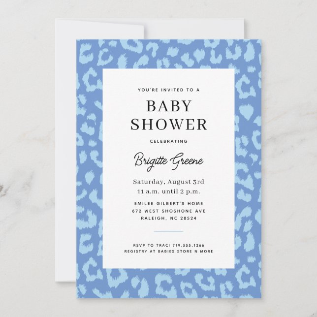 Invitación Blue Leopard Animal Print Baby Boy Shower (Anverso)