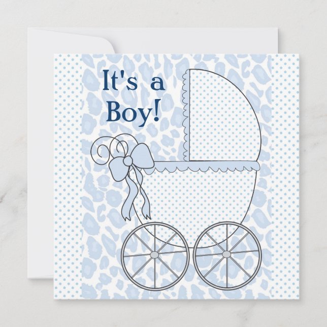 Invitación Blue Leopard Baby Carriage Baby Boy Shower (Anverso)