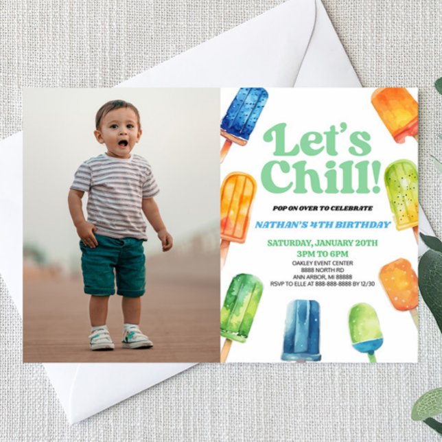 Invitación Blue Let's Chill Popsicle Picture Birthday Party (Subido por el creador)