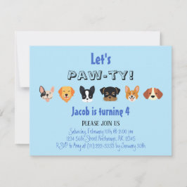 Invitación Blue Let's Pawty Puppy Boy fiesta de cumpleaños