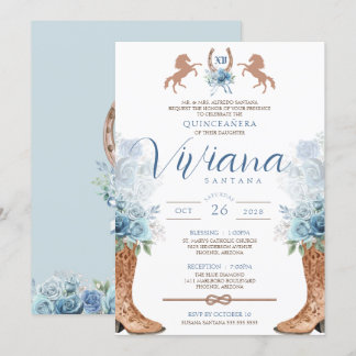 Invitación Blue Light Western Charra Quinceanera