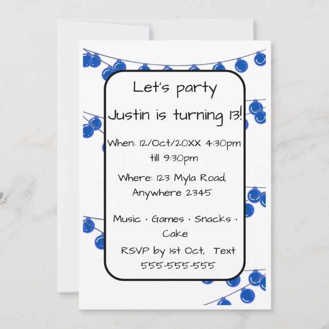 Invitación Blue Lights Teen Boy Customisable Birthday Invitat (Anverso)