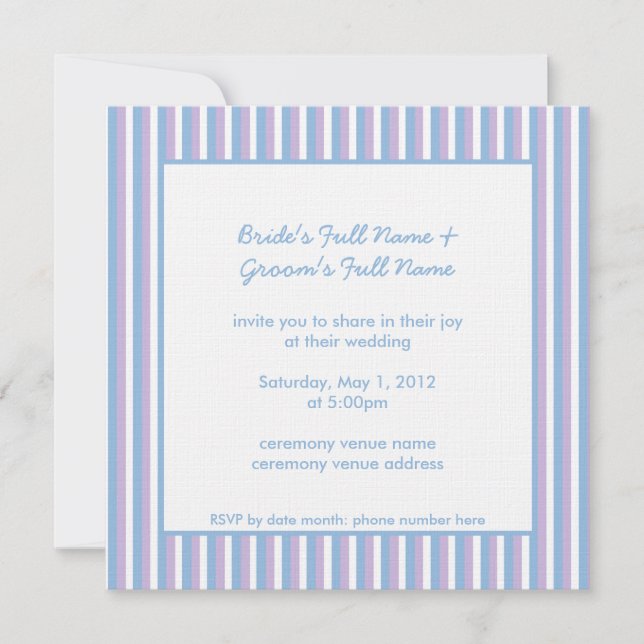Invitación Blue Lilac White Stripes Boda azul blanco (Anverso)