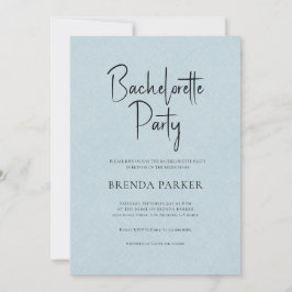 Invitación Blue Linen Simple Black Script Bachelorette Party