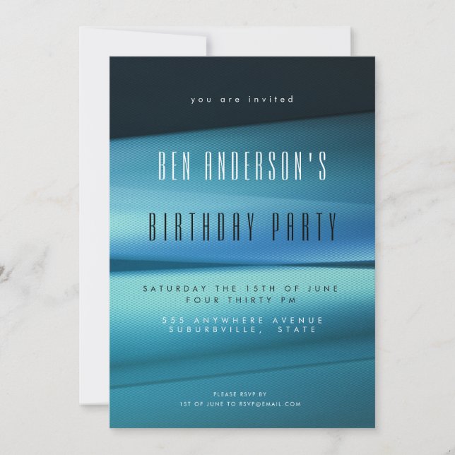Invitación Blue Lines Modern Profesional Mens Birthday Party (Anverso)