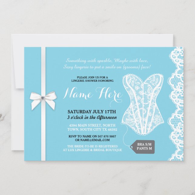 Invitación Blue Lingerie Shower Invitó a la fiesta de novias  (Anverso)