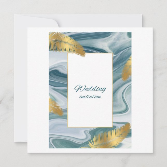 Invitación Blue Liquid Marble Wedding Invitation | Premium El (Anverso)