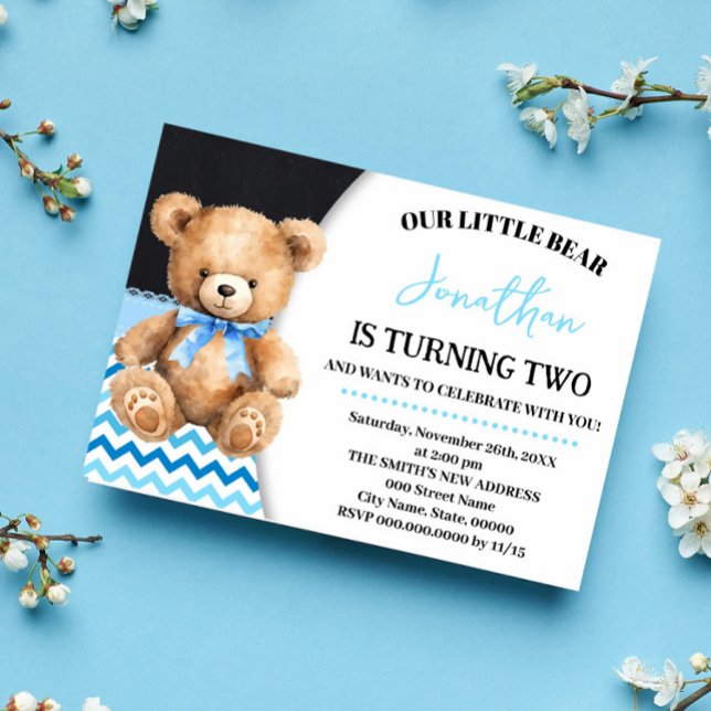 Invitación Blue Little Bear Birthday Beary Fun Celebración (Subido por el creador)
