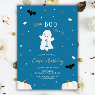 Invitación Blue Little Boo Halloween 1er cumpleaños