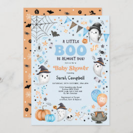 Invitación Blue Little Boo Halloween Ghost Boy Baby Shower