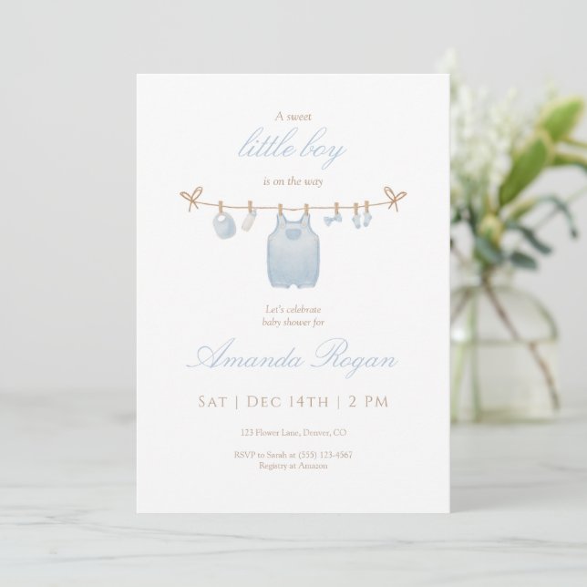 Invitación Blue Little Boy Baby Shower Invitation (Anverso de pie)