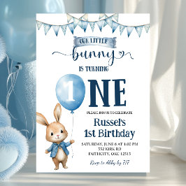 Invitación Blue Little Bunny First Birthday Invitation